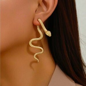 Gold Tone Patterned Snake Design Earrings